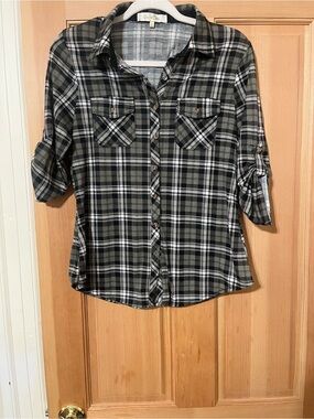 Eden and Olivia Black, Gray & White Plaid Button-Front Shirt